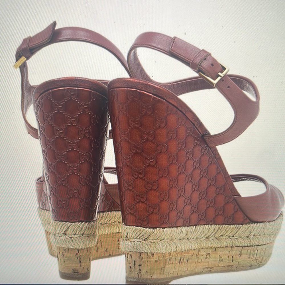 SALEGucci Pink Guccissima Leather and Cork Wedge Sandals Size 37 sold out - Picture 3 of 8